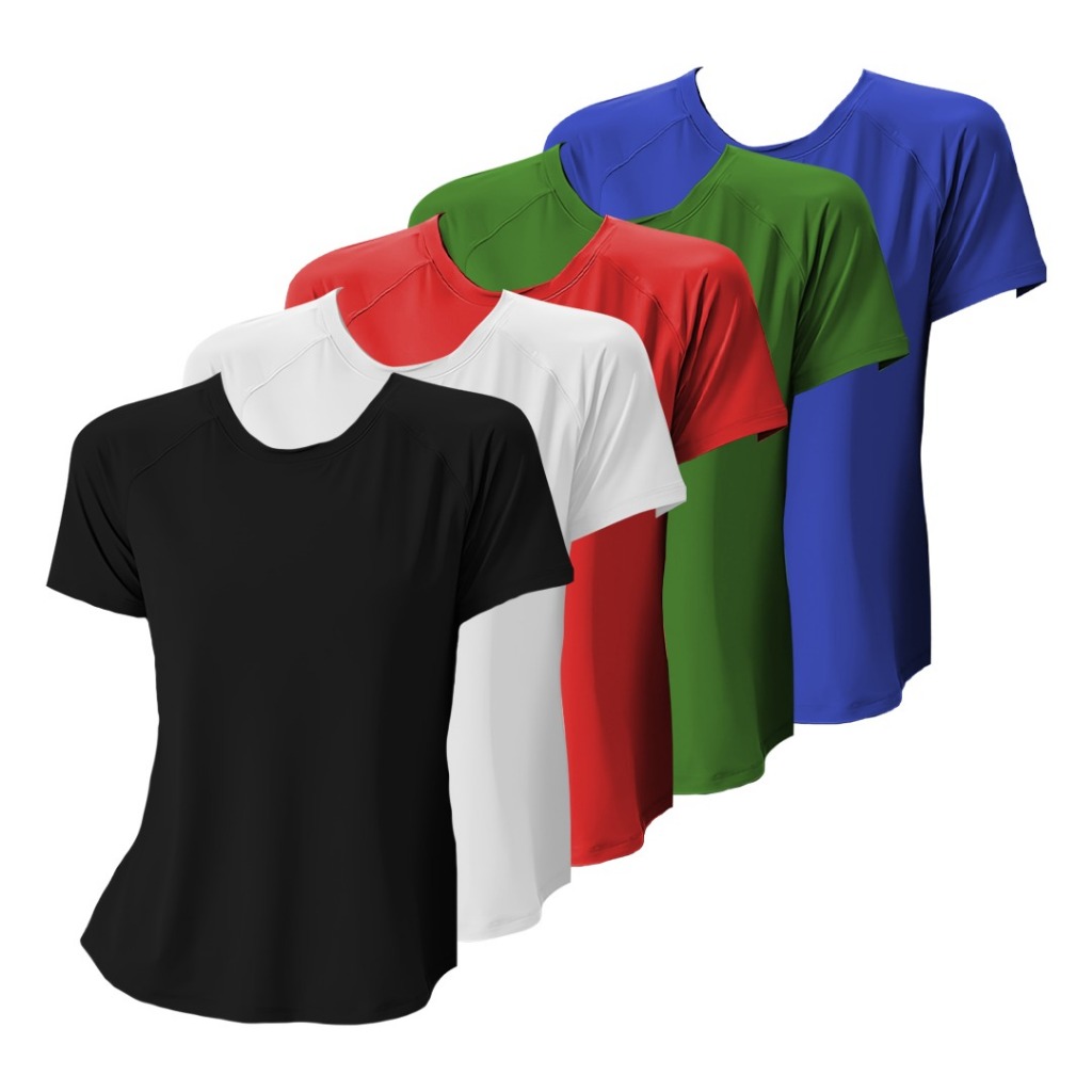KIT 5 Camisetas Baby Look Feminina Poliéster Malha Fria Academia Treino Exercícios Corrida Esporte blusa Casual