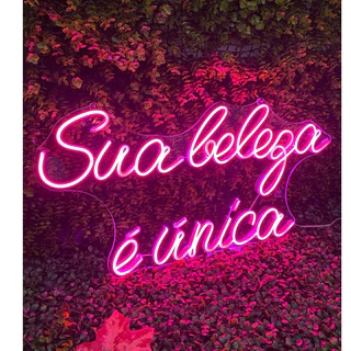 SUA BELEZA É ÚNICA 60x30cm Frase Placa Letreiro Decoração Jardim Vertical NeonLed