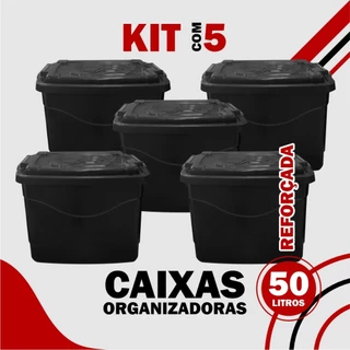 Kit Caixas Organizadora 50L Grande C/Tampa e Trava Cesto para Brinquedos Multiuso
