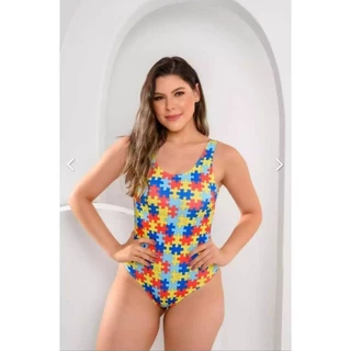Maiô Autismo Adulto com Proteção UV50+ Com Bojo Forrado Natação Verão