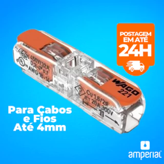 Conector para Fios Emenda para Fios Terminal Wago Inline Original 2 Pólos Para Cabos e Fios Até 4mm