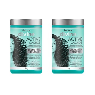 Kit 2 Creme para Pentear Divine Active Cachos Cabelos Cacheados, Crespos ou em Transição 1kg