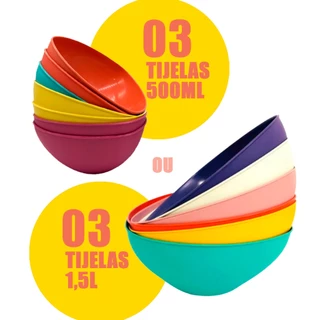 Kit 03 Tigela Saladeira 500ML ou 1,5L Pote Cumbuca Salgadinho Caldo Sobremesa