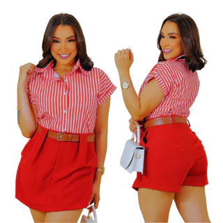 Shorts Saia feminino Shortinho Plus Size Cintura Alta Alfaiataria Cinto Couro Com Ziper feminina Verão