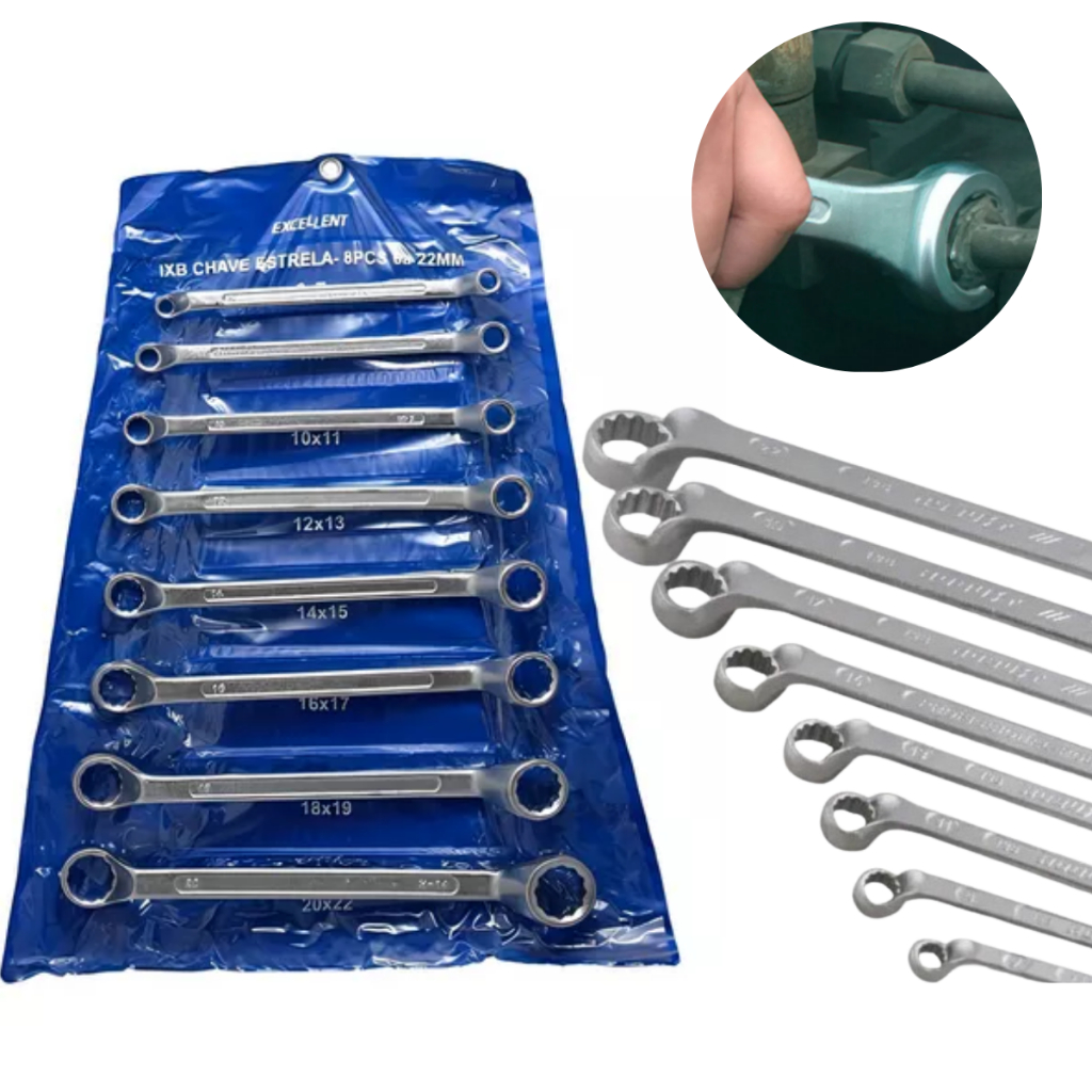 Jogo De Chave Estrela Estriada 8 Peças 6mm A 22mm Cor Cromado