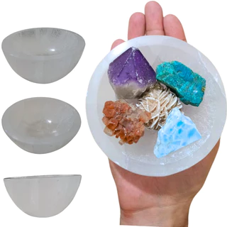 Selenita Branca Pedra Natural Tigela Bowl Pote Cristal GRD