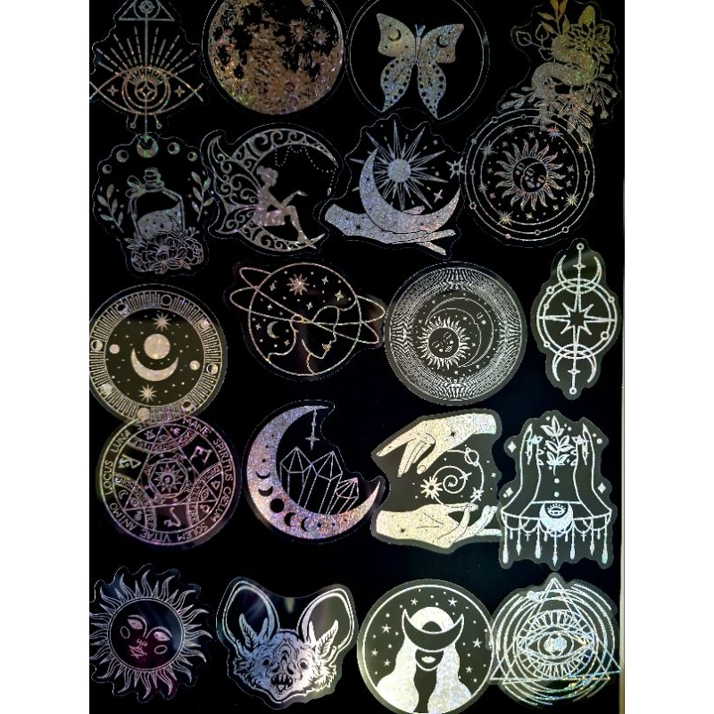 LANÇAMENTO 20 Adesivos stickers HOLOGRÁFICOS lua estrela flor plantas ...