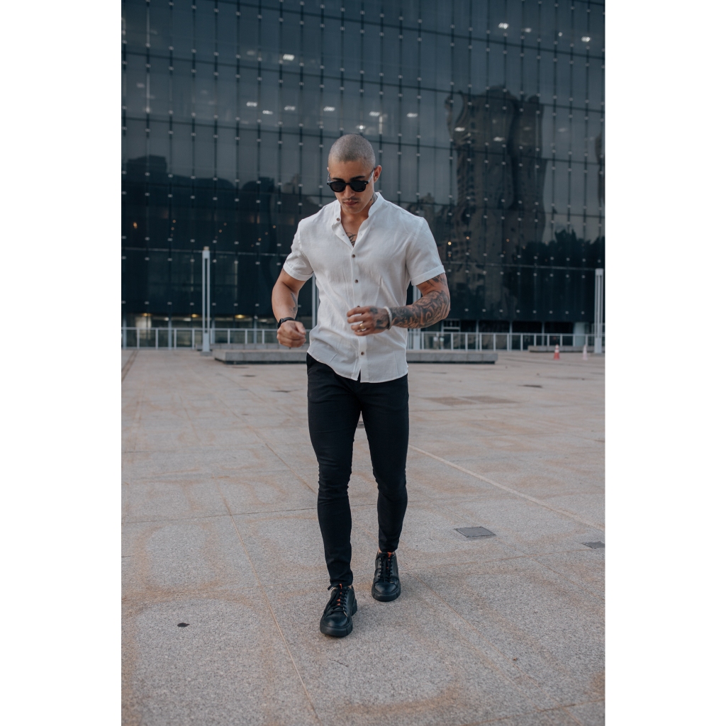 Camisa manga curta masculina gola padre rustica