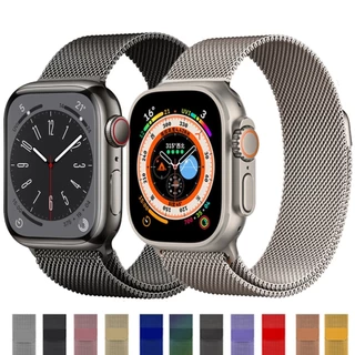 Pulseira de aço milanesa compatível com Apple Watch Ultra 49mm Band 9 8 7 de 45mm 41mm SE 6 5 4 de 44 mm 40mm 3 2 1 de 42mm 38mm