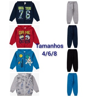 Kit 2 casacos com calça de moletom com capuz e zíper estampado