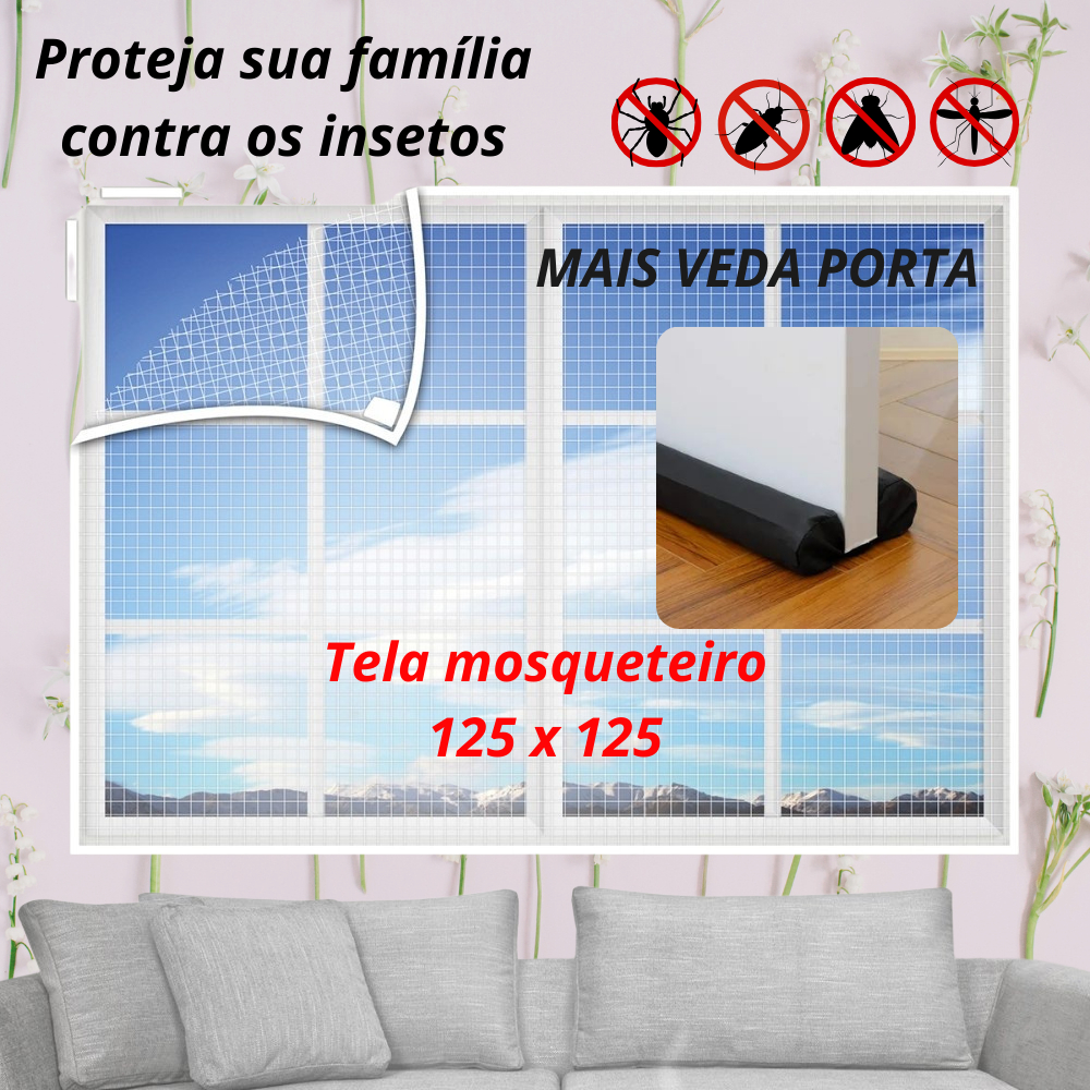kit 2 tela de mosqueteiro contra inseto para proteção de janela e + 1 ...