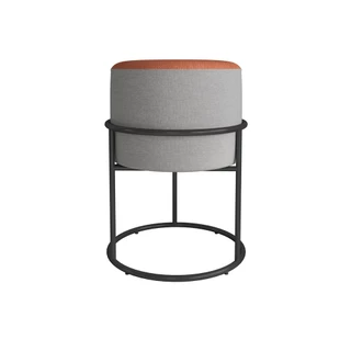 Puff Banqueta Iron Em Couro E Linho Cinza Decorativo Base Argola De Ferro Preto Metalizado