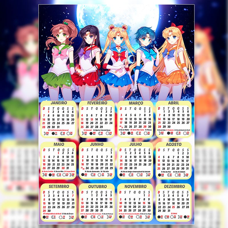 Calendário 2025 Anime Sailor Moon Shopee Brasil