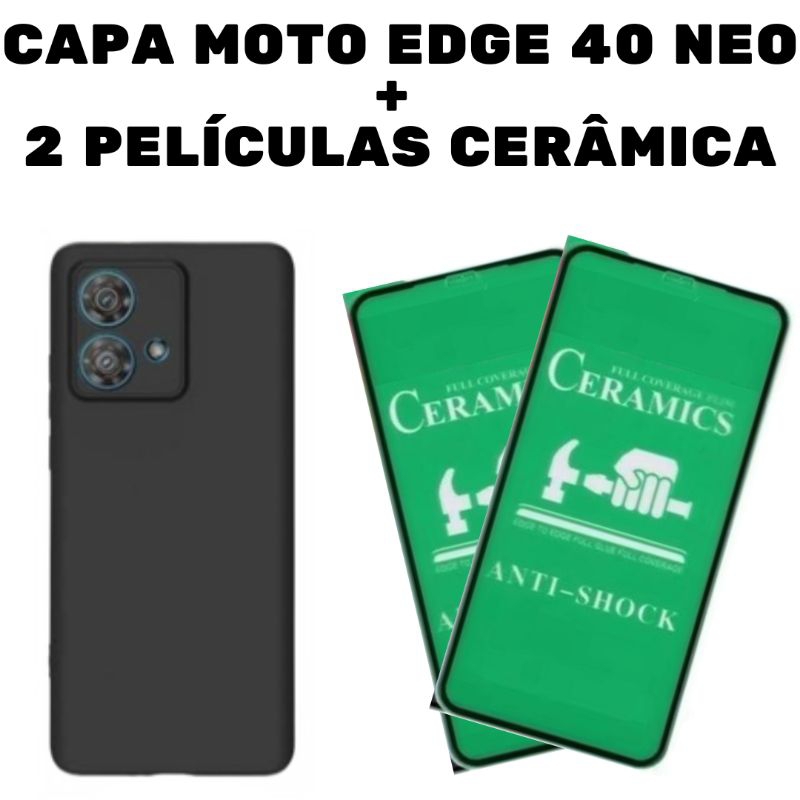 Capa Capinha Aveludada + 2 Películas Cerâmica Celular Motorola Edge 40 Neo