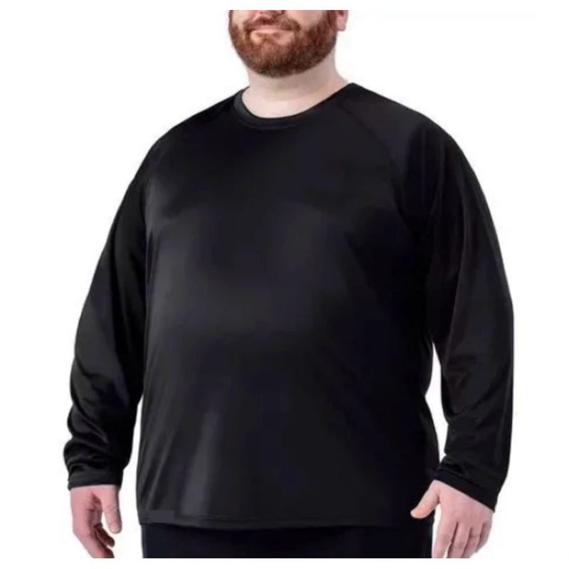 Camiseta manga longa masculina Plus Size 100% poliéster