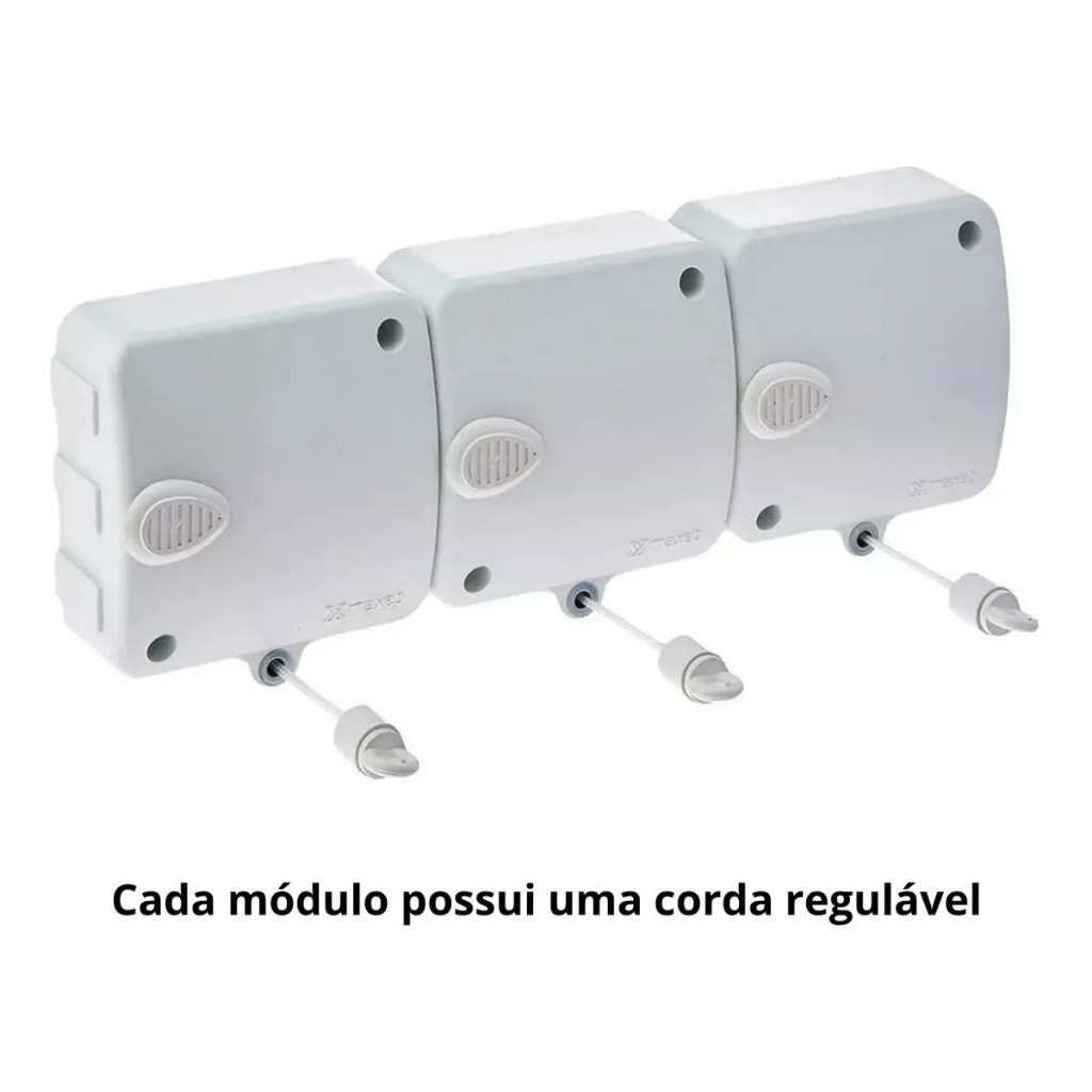 Varal de Parede Kit Modular 3 Módulos com Cordas e Puxador Branco / Preto com Parafusos e Ganchos para Instalação