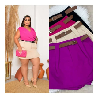 short saia alfaiataria plus size com cinto 2024