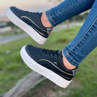 Tênis PM Plataforma Feminino Confortável Tendência Inverno Verão 2024 Estilo Blogueirinha Blogueira Dia a Dia Lançamento Preto Envio Imediato Promo