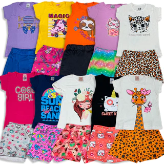 Kit 10 peças 05 Conjuntos ou 06 Peças 03 Conjuntos Menina Infantil Camiseta/Blusa + Shorts/Bermuda
