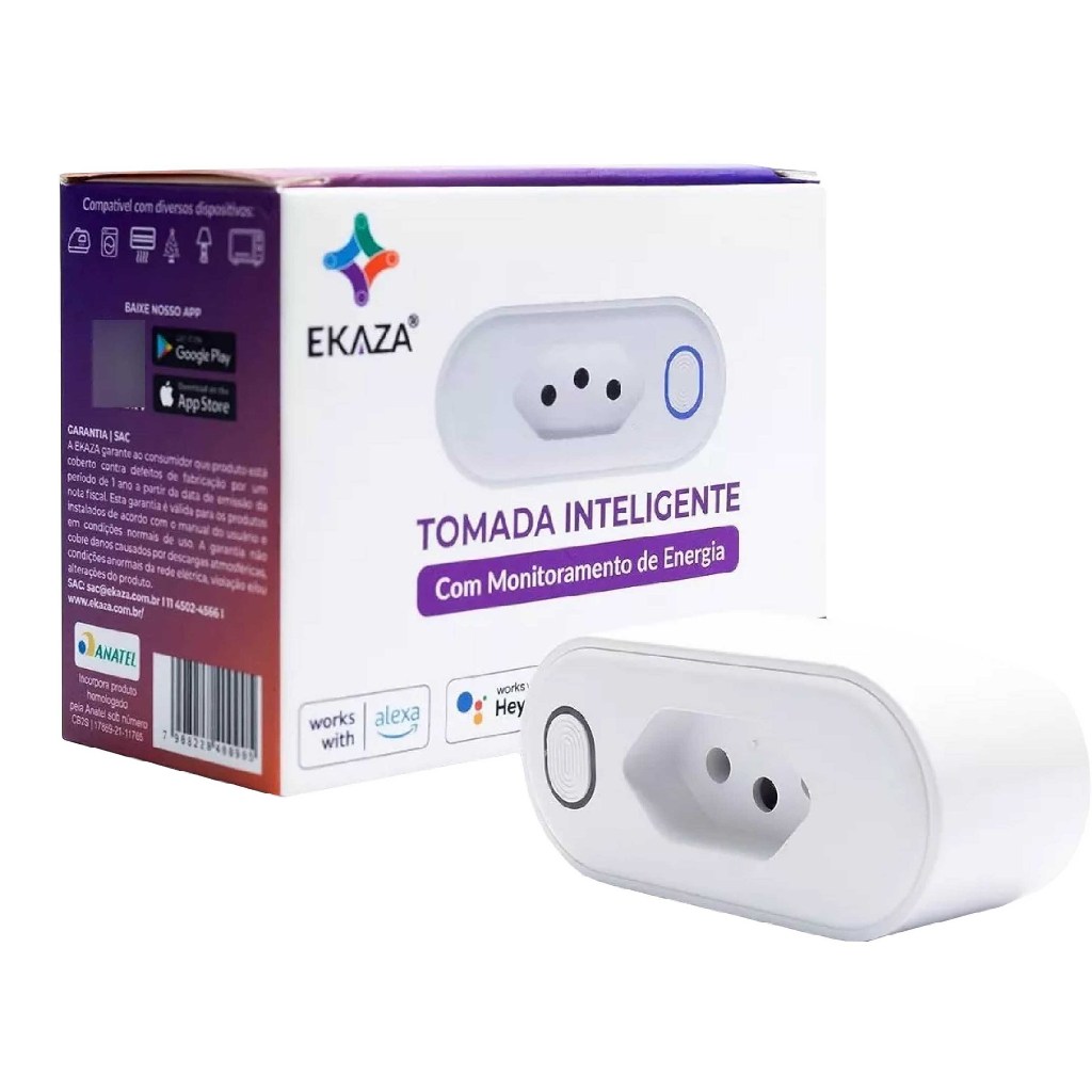 Tomada Inteligente Wi-Fi Ekaza 10A ou 20A, compativel com Alexa Google Home Assistente Tuya Smart Life, automação residencial, casa positivo