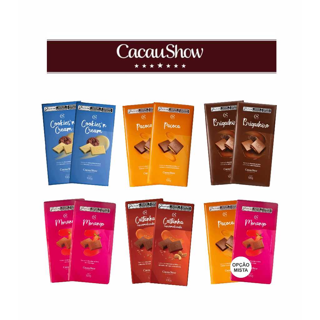 Kit com 2 Barras / Tablete Chocolate Cacau Show a escolher | Shopee Brasil