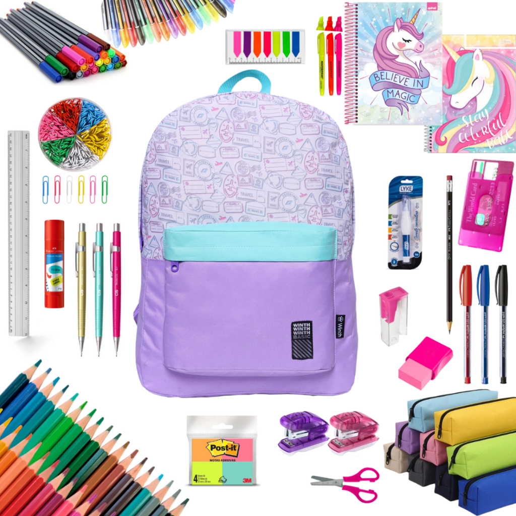 Kit Material Escolar Menina Completo Estojo Escolar Menina Material ...