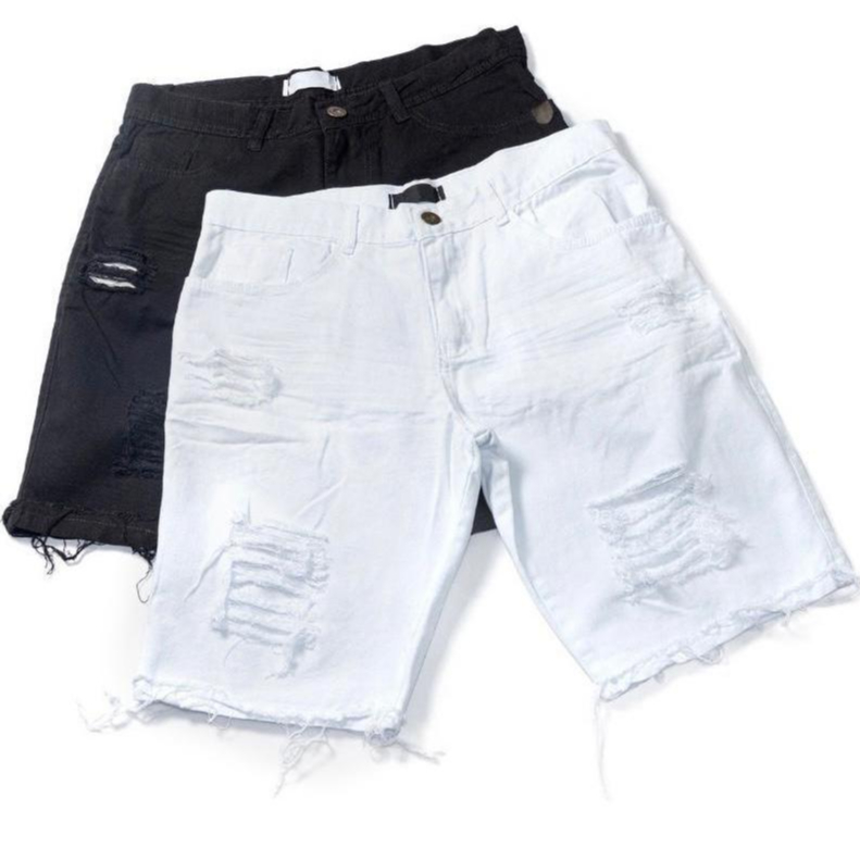 Kit 2 Bermuda Shorts Jeans - Slim Masculino - Preto / Branco. Promoção