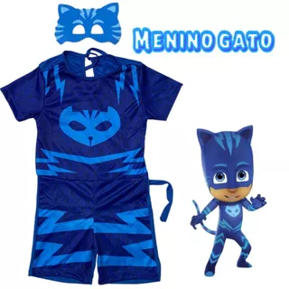 Fantasia Menino Gato Com Mascara De EVA Macacão Masculino Moda Infantil Criança Tema De Aniversario