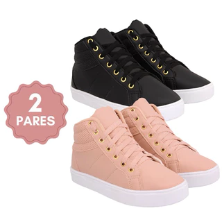 Kit 2 botinha feminina tênis cano alto moda escolar