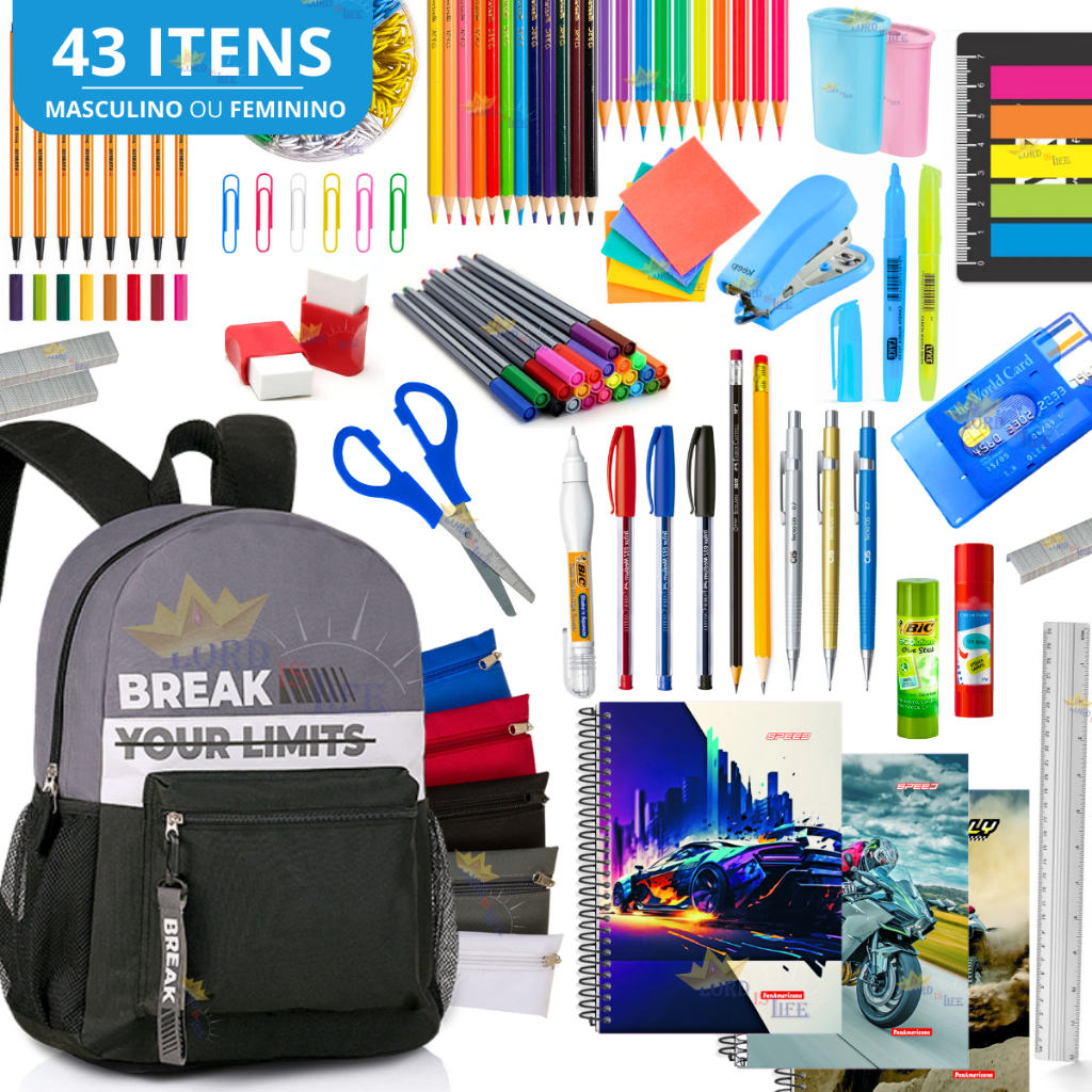 Kit Material Escolar Completo Volta As Aulas Ensino Médio 2024 Masculino Feminino