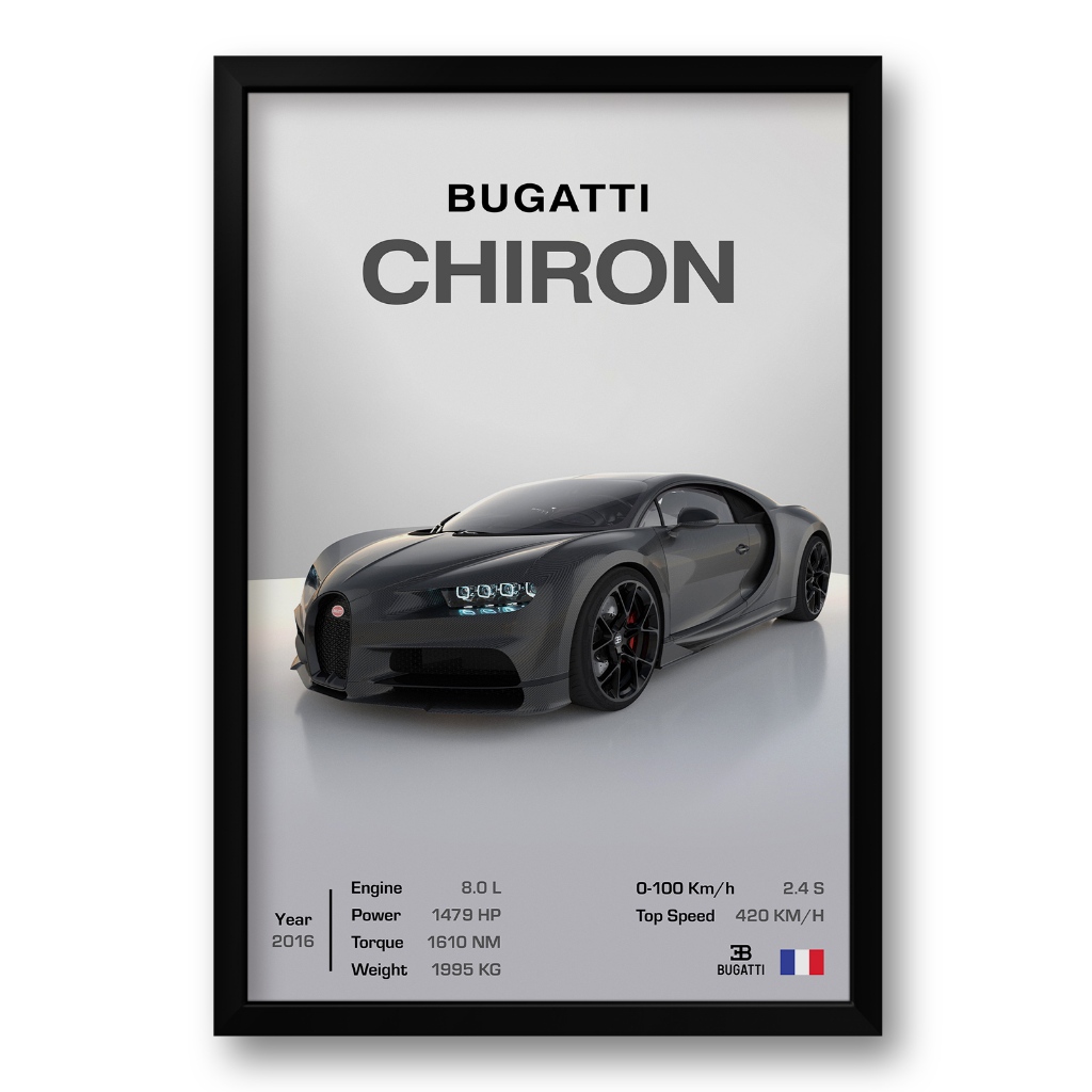 Quadro moderno fotografico auto sportiva, Bugatti Chiron, bianco e blu, 131 x 62 cm, rif. 27239