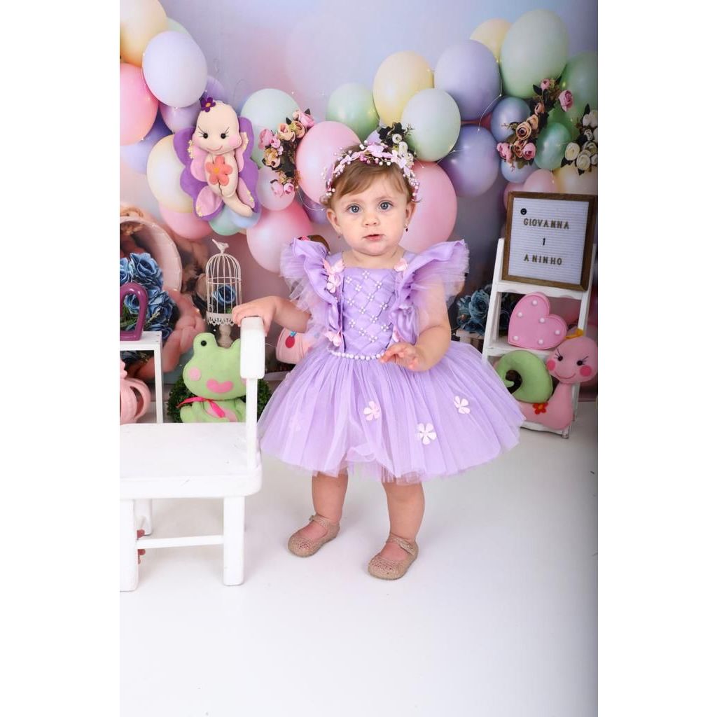 Vestido Romper Jardim encantado na cor Rosa Bebe infantil menina