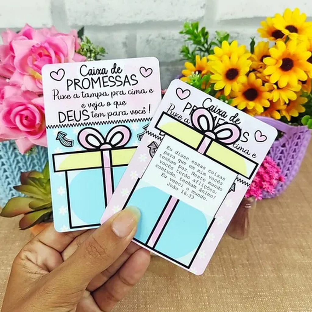 Kit 30/50/100 Cartões Personalizados Caixa de Promessa + Mensagem ...