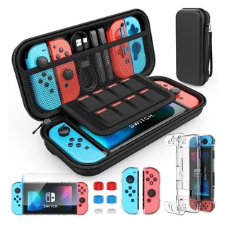 Bolsa de transporte (preta) para Nintendo Switch com case, película e grips