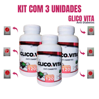 Glico Vita Composto Anti Diabetes 120 Cápsulas de 500 mg Kit Com 3 Unidades