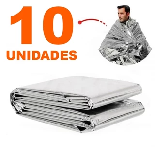 Kit com 10 Cobertor Manta Térmica Aluminizado 2,10 x 1,40m Para Resgate, Emergência e Camping