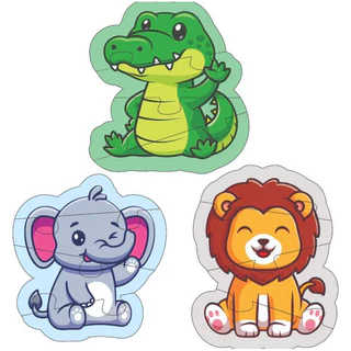 Kit 3 Jogos Quebra Cabeça Safari Baby Bebê Animais Infantil em madeira Mdf (3 unidades)