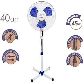 Ventilador De Coluna Pedestal com 3 Velocidades 40cm - Voltagem 110v - Branco e Azul - Fix
