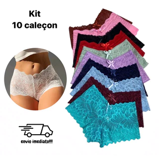 Kit calcinhas feminina caleçon shortinho renda sexy com forro algodão