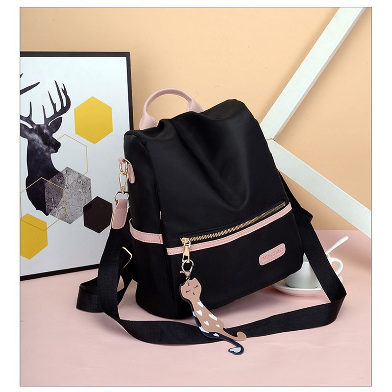 mochila feminina nylon anti furto com chaveiro[8916]