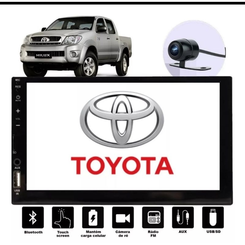 Kit Multimídia Mp5 2din Hillux/SW4 2006 até 2011 Espelhamento Bluetooth + câmera de ré + moldura