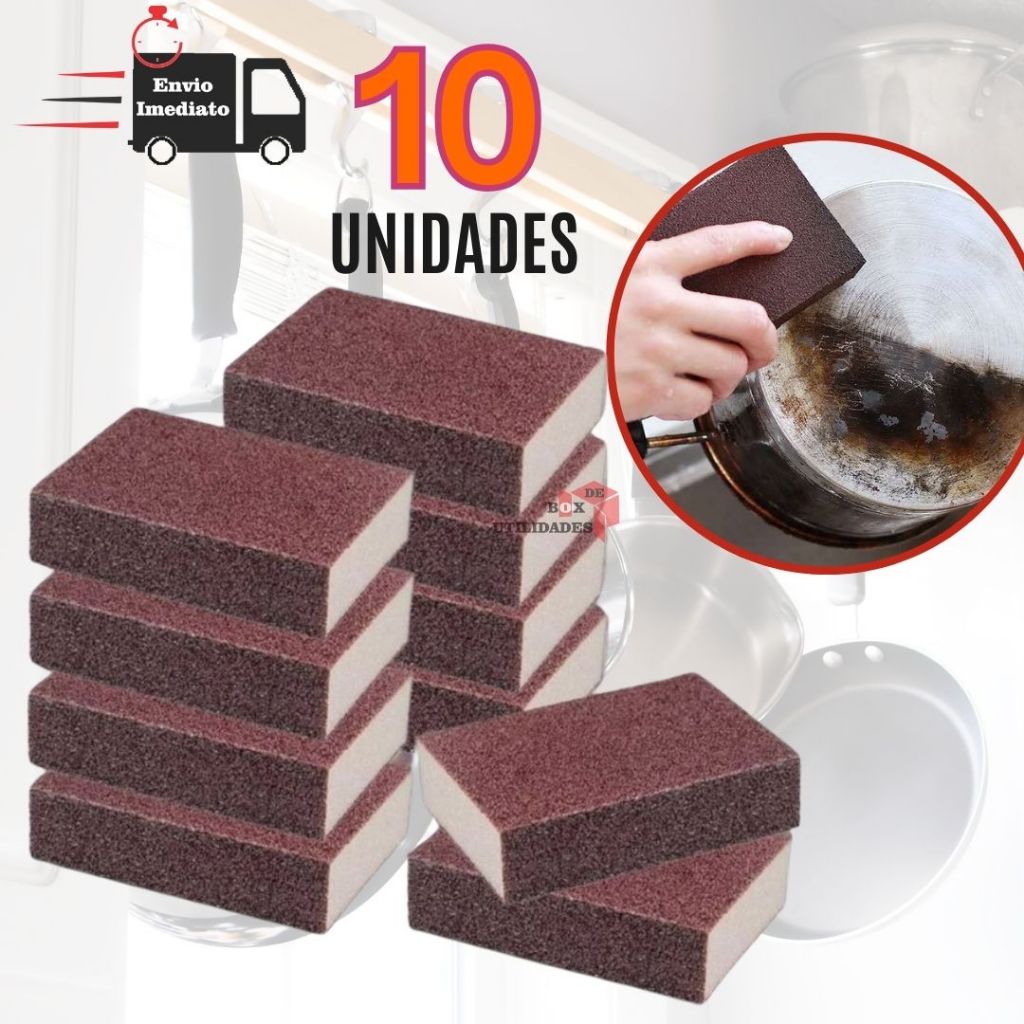 Kit Com 10 Esponjas Mágica Limpeza Pesada Forno Panelas Inox Removedor Ferrugem