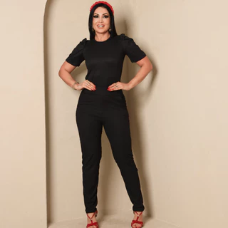 Roupas Femininas Conjunto Malha Canelada Canelado Blusa Blusinha Manga Bufante Princesa + Calça