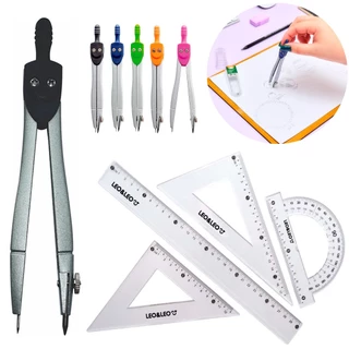 Kit Geométrico Régua, Transferidor, 2 Esquadros + Compasso