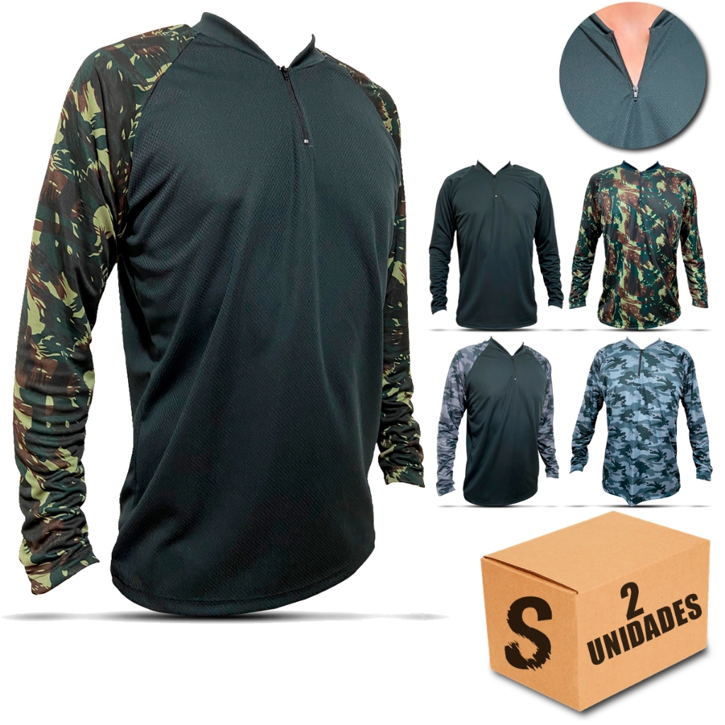 Kit 2 Camisa Proteção UV Manga Raglan Térmica Camuflada Pescaria Pesca