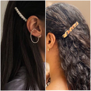 Presilhas de Cabelo 6.5 cm, bico de pato com pérolas , grampos, prendedor, oncinha, acessório dourado