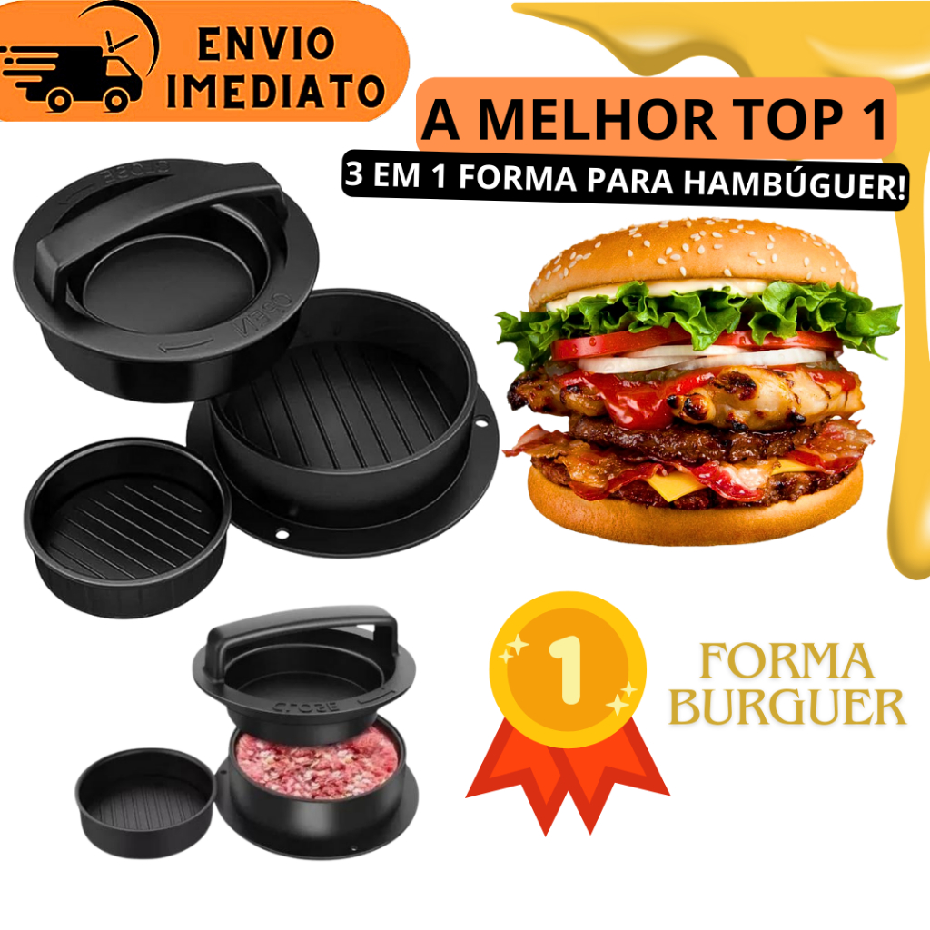 Forma Modeladora 3 Em 1 Para Hamburguer Para Lanches Artesanal Profissional Modelador De Fazer Hambúrguer Caseiro Fácil E Rápido