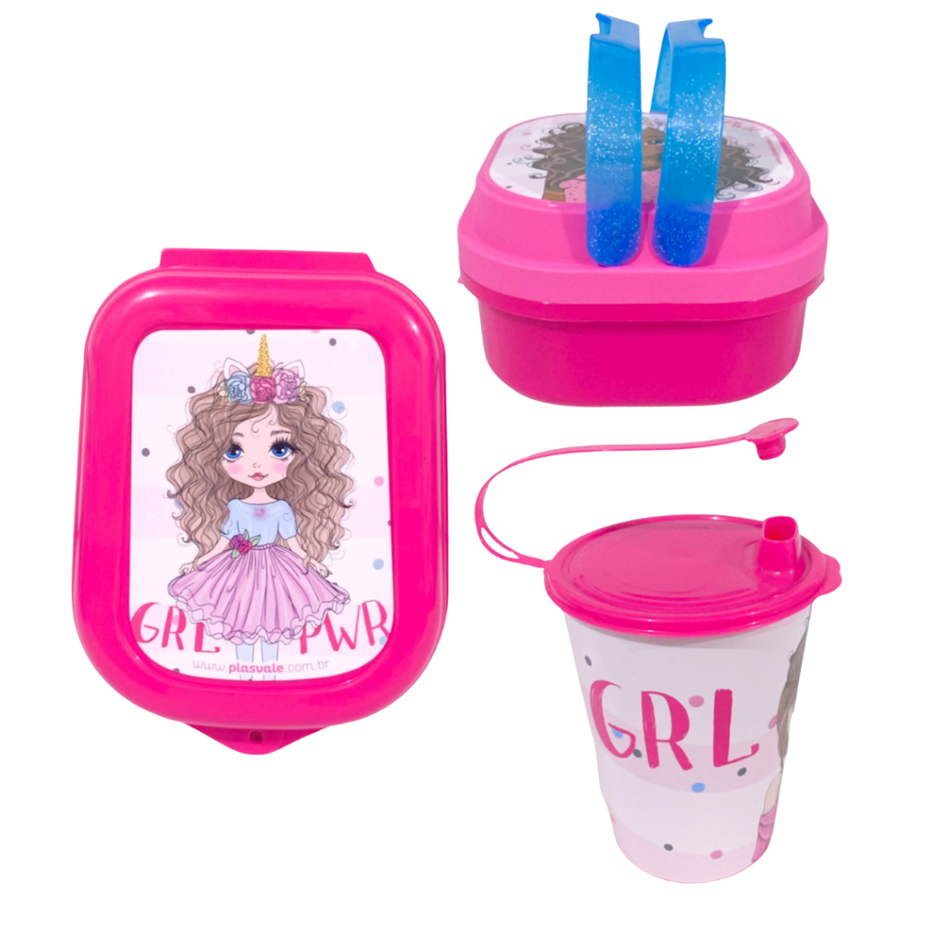 Kit 3 Peças Lancheira Infantil Escolar Marmita Compacta Porta Sanduiche E  Copo Menina Rosa | Shopee Brasil