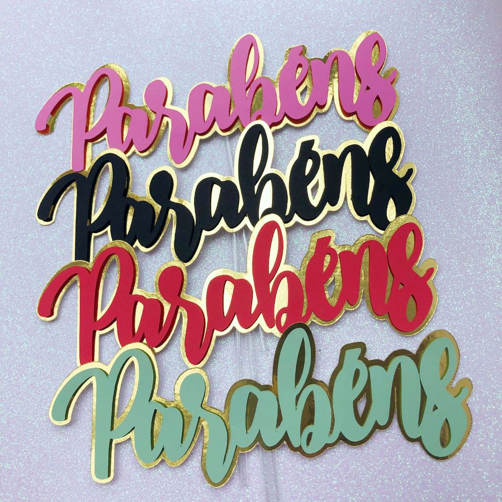 TOPO PARABÉNS KIT 5 UNIDADES CORES SORTIDAS TOPO DE BOLO