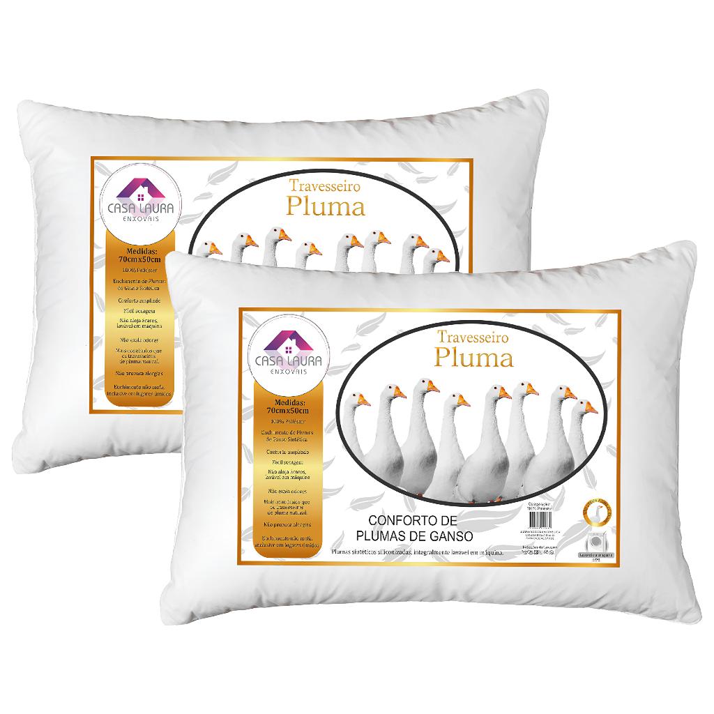 Kit 2 Travesseiro Pluma de Ganso Descanso Antiacaro 70x50cm Barato